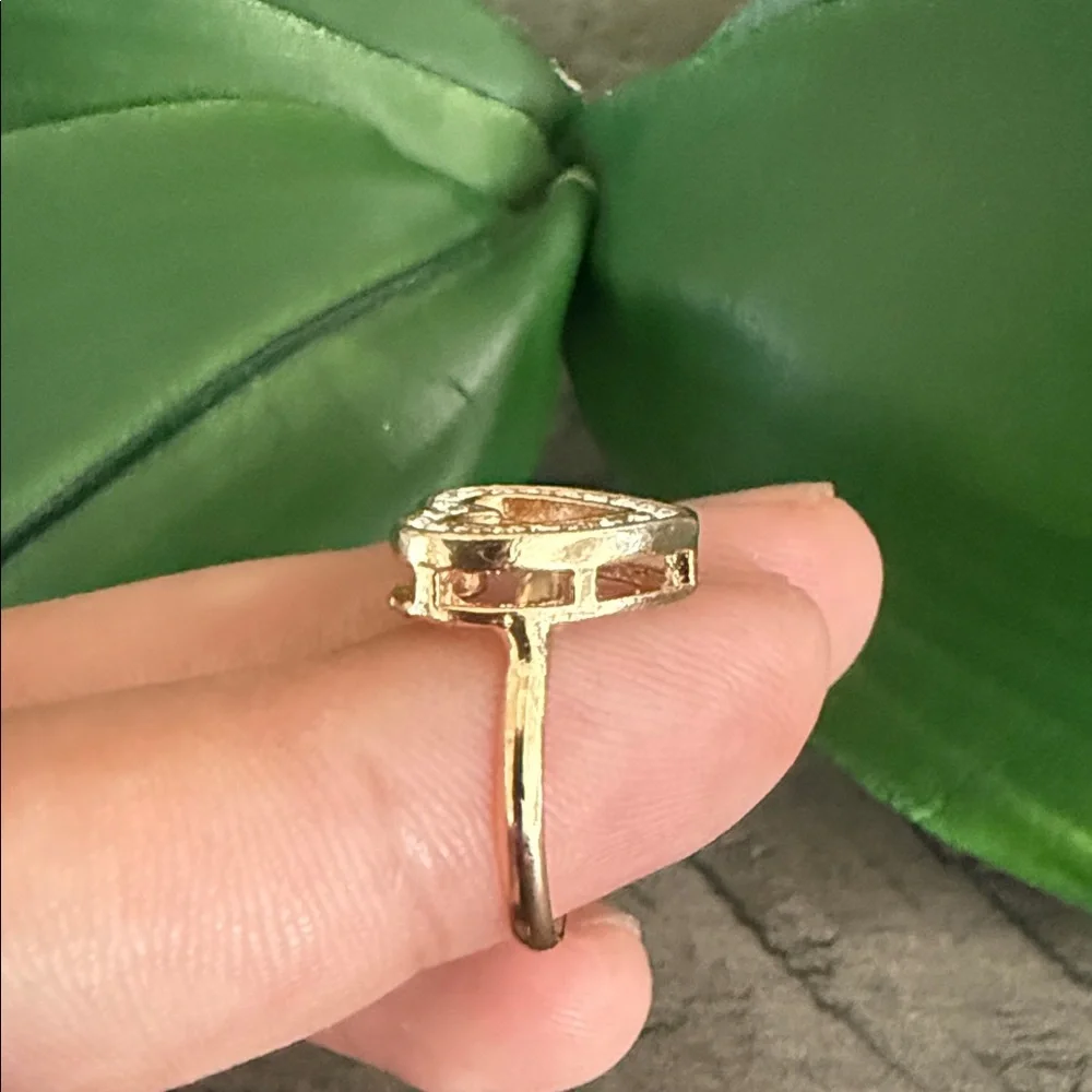 Adjustable Gold Plated Heart Ring with Crystals